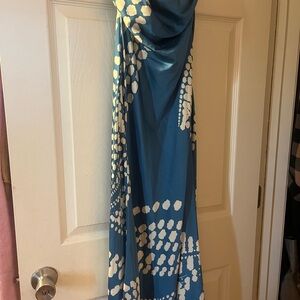 Traffic People Teal Maxi Dress with White Dot Print